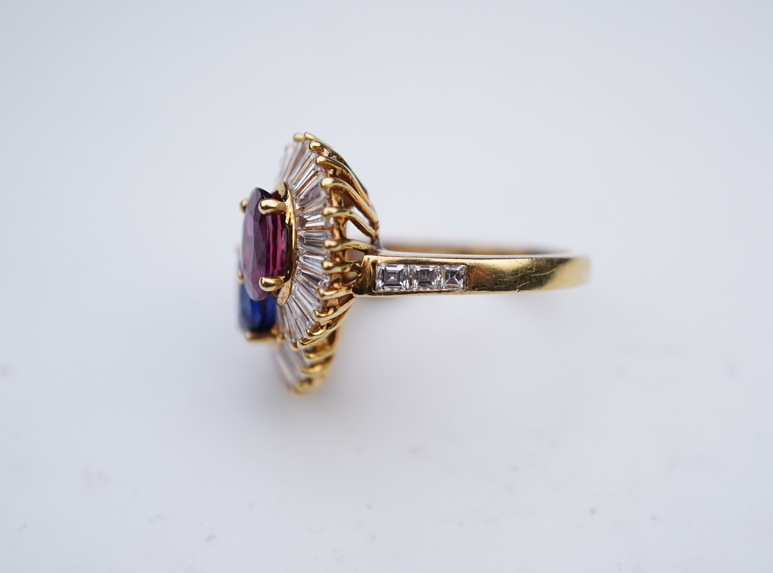 A ruby, sapphire and diamond 'toi et moi' ring